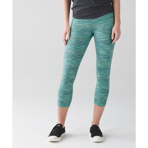 Lululemon Wunder Under Hi Rise Crop Teal Space Dye Camo - Picture 1 of 9